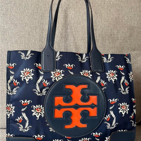 Tory Burch Blue and Orange Floral Tote